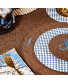 Segnaposto Marron Cotone Effetto Lino, Lettera Turchese 2