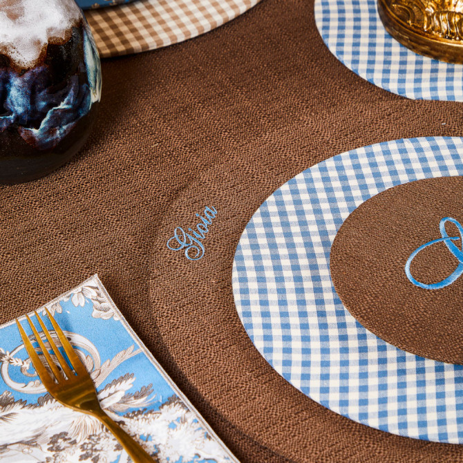 Segnaposto Marron Cotone Effetto Lino, Lettera...